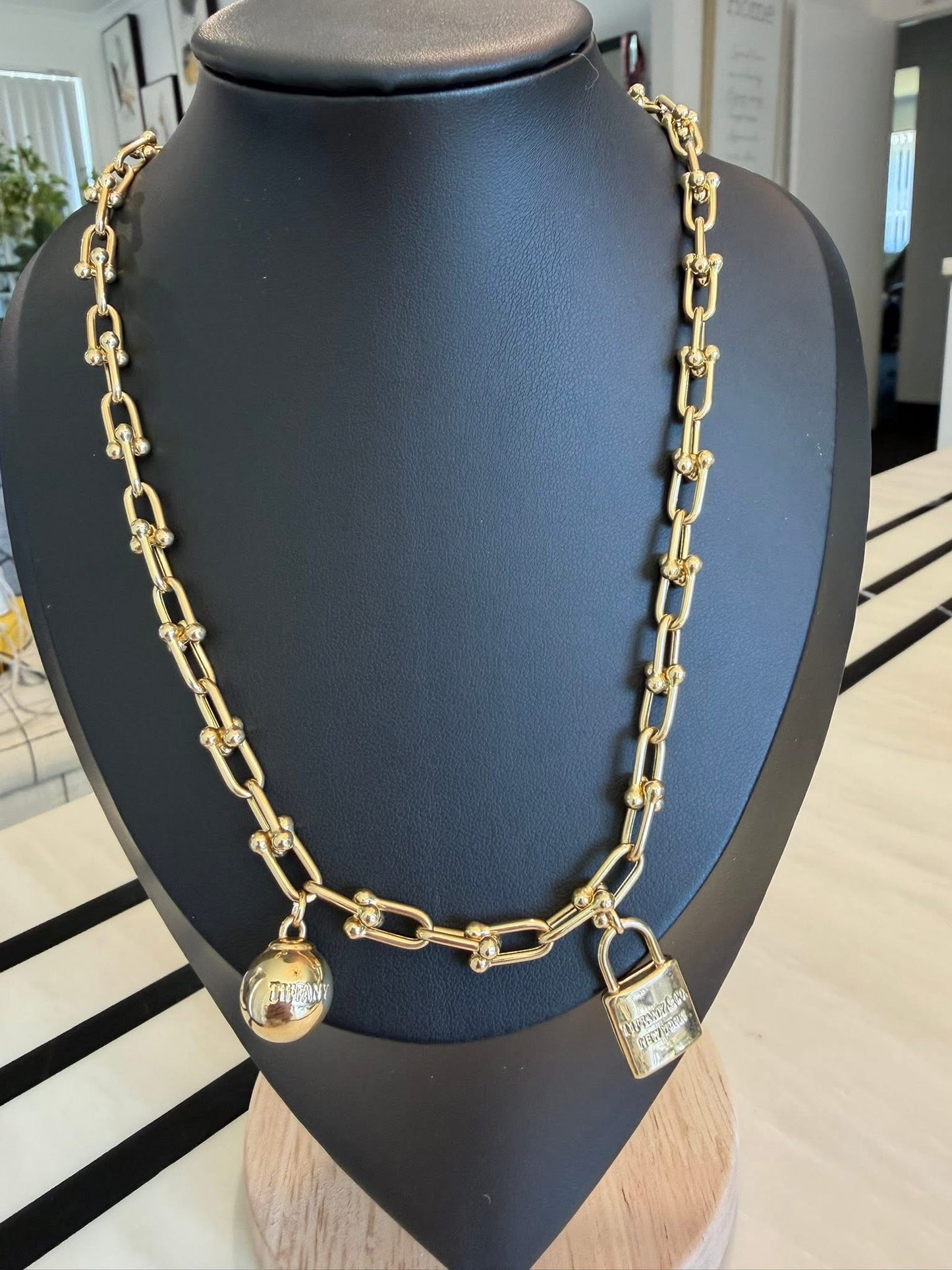 Hardware necklace with 2 charms