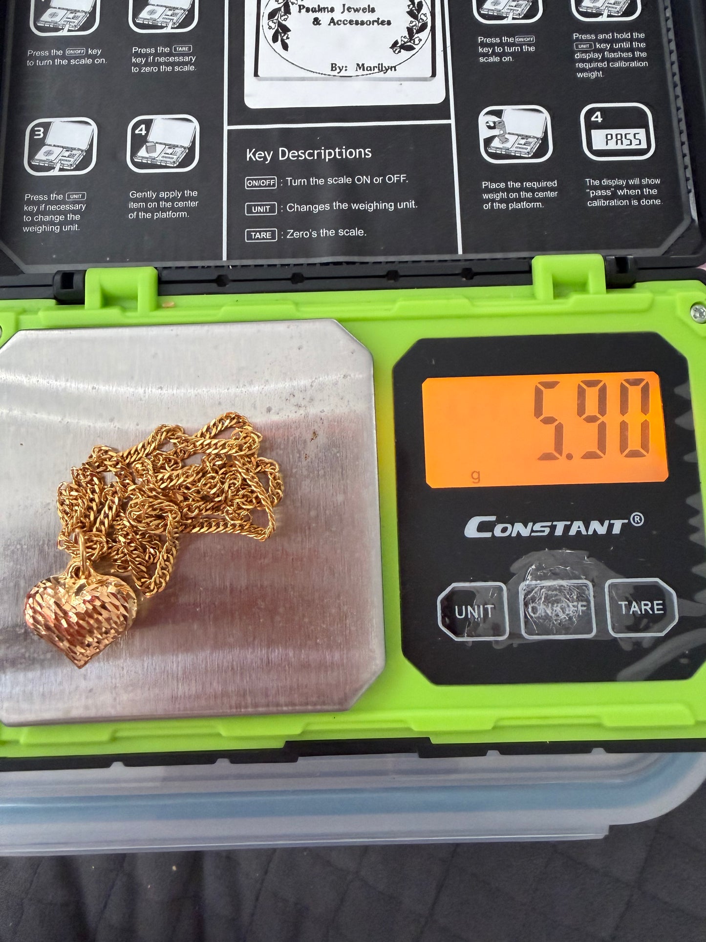 Barbada chain with heart pendant in 21karat real gold