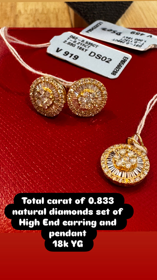 Set earrings and pendant with natural diamonds