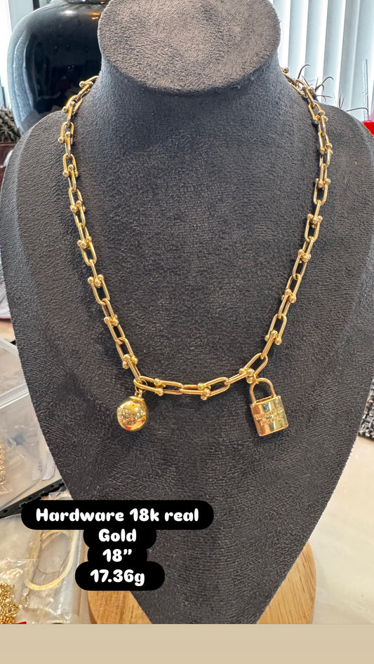 Hardware necklace with 2 charms