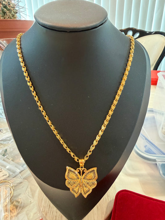 21k Damascus chain with butterfly pendant