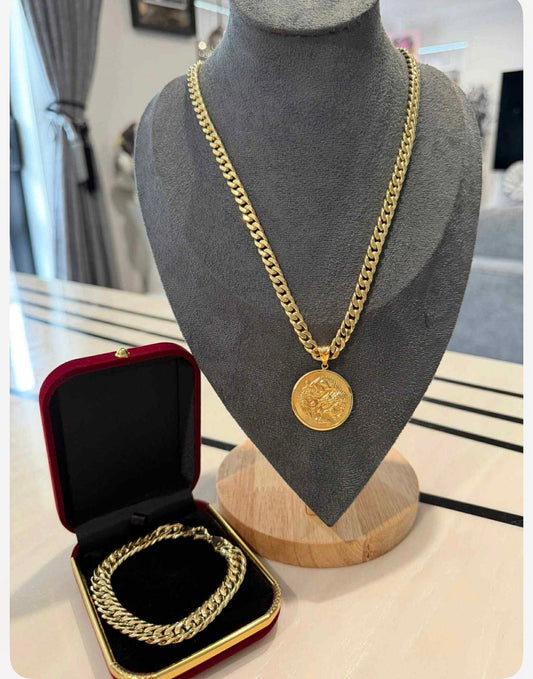 Set of Cuban necklace and bracelet